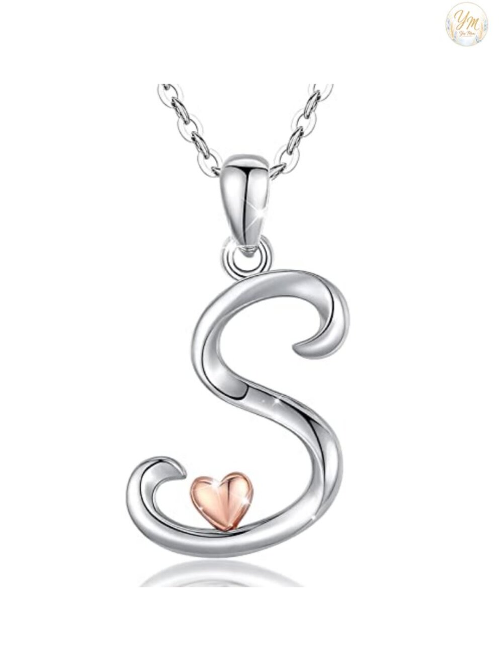 925 Sterling Silver Initial Pendant Necklace Heart Charm 18 Inch Chain